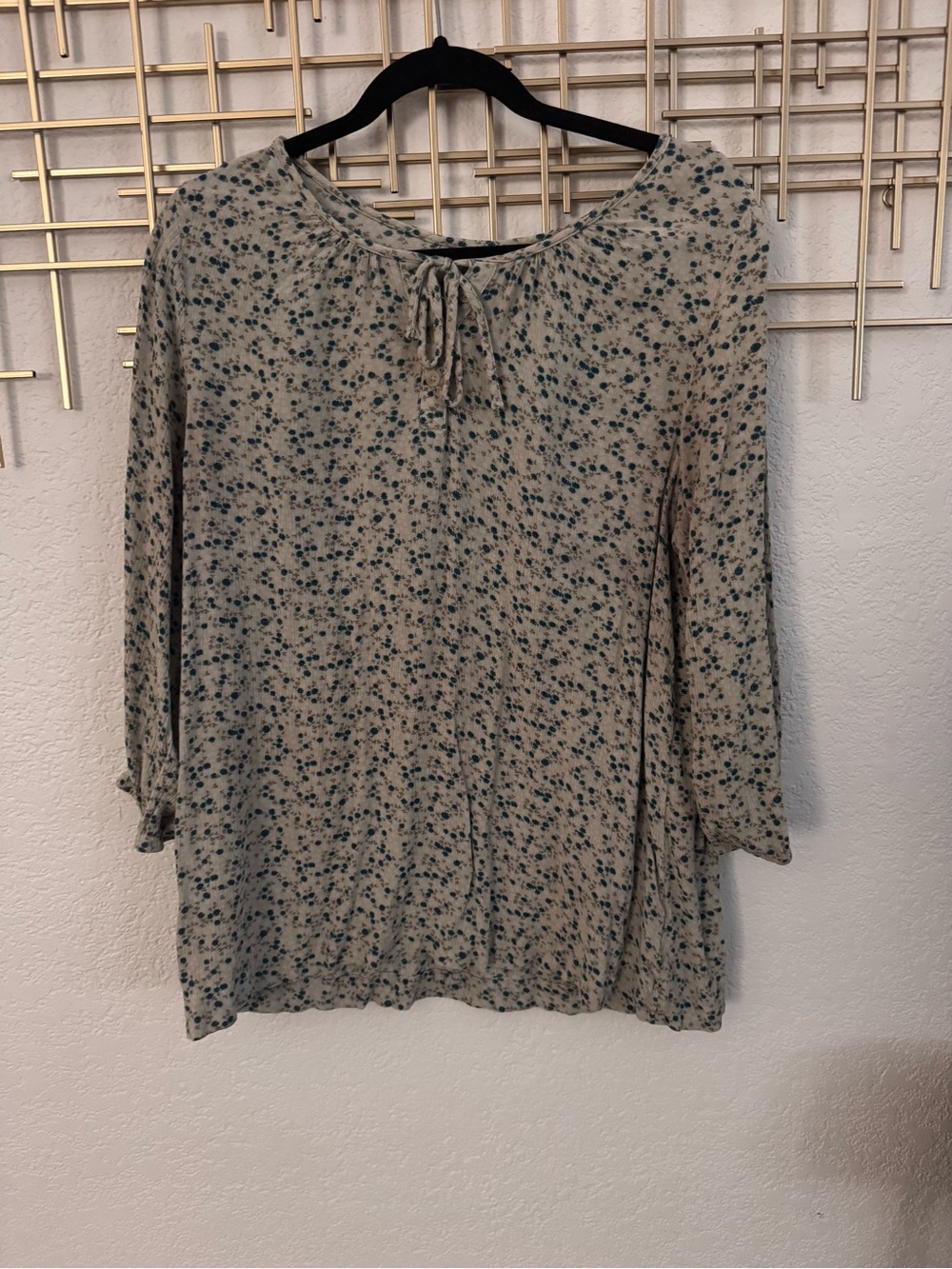 Sonoma Cream Blouse with Teal Floral Print and Tie Neck